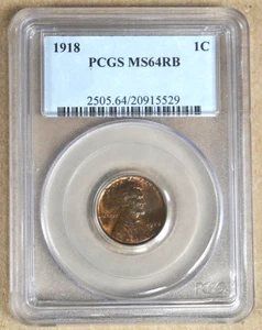 1918 LINCOLN WHEAT CENT PCGS MS64RB 915529 - Picture 1 of 4