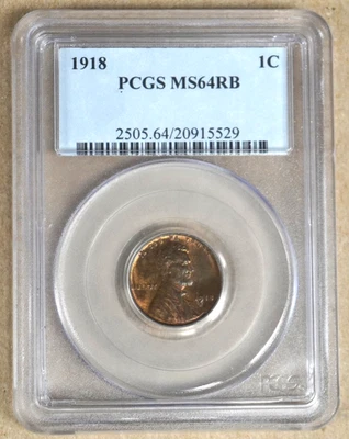 1918 LINCOLN WHEAT CENT PCGS MS64RB 915529 - Image 1 of 4