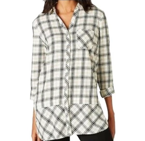 J Jill White Plaid Layered Hem Long Sleeve Button Down Shirt Plus Size 3X Cotton - Picture 1 of 9