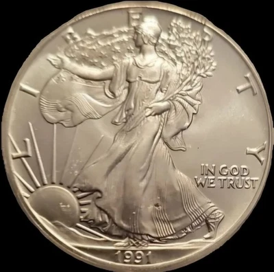 1991 American Silver Eagle Struck Thru Authentic ICG  - Image 1 of 4