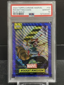 2024 TOPPS CHROME MARVEL ROCKET RACCOON BLUE WAVE REFRACTOR /150 PSA 10 - Picture 1 of 2