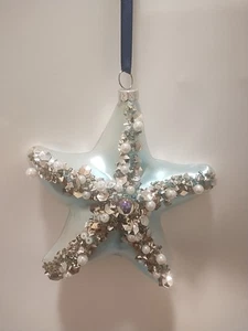 Starfish Christmas Ornament Blue  Nautical Ocean Seaside Jeweled - Picture 1 of 3