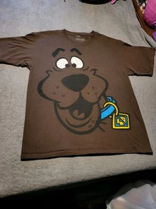 Scooby Doo Big Face T Shirt Mens Large 2010 Brown Hanna Barbera Graphic Print - Picture 1 of 7