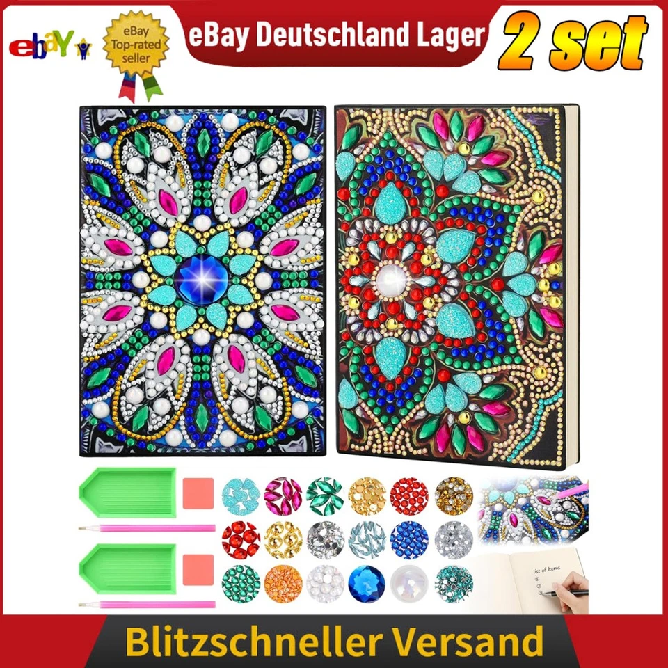 MARKENLOS 2 Set DIY Diamant Painting A5 Notizbuch Bastelset Kinder Spielzeug ab 5+ Jahre.