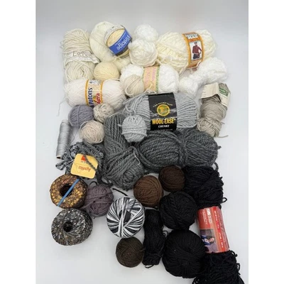 Huge 3 lb Neutral Tones Wool & Novelty Yarn Lot Destash - Wool-Ease, Berroco - Image 1 of 4