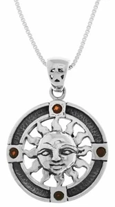 Jewelry Trends Sterling Silver Sun Pendant Medallion with Garnet on 18 Inch Box - Picture 1 of 3