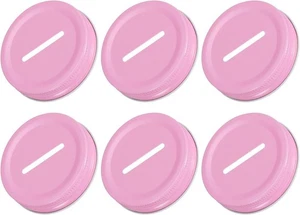 6Pcs Coin Slot Bank Lid for Mason Jar, Tin Plate Caps Inserts, 70mm, Pink - Picture 1 of 5