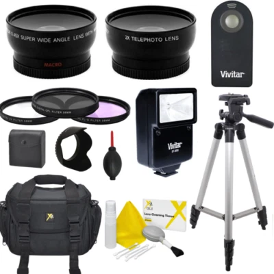 55MM PRO FISHEYE LENS + ZOOM LENS + 3 FILTERS  FLASH CASE TRIPOD FOR NIKON D3400 - Image 1 of 4