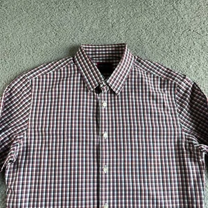 UNTUCKit Shirt Mens Medium Red Blue White Check Button Up Slim Fit Wrinkle Free - Picture 1 of 11