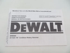DeWALT Tool Instruction Manual Cordless Rotary Hammer Model DW004 - Picture 1 of 3