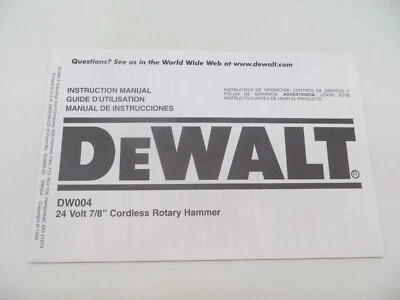 DeWALT Tool Instruction Manual Cordless Rotary Hammer Model DW004 - Image 1 of 3