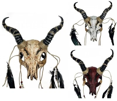 GOAT RAM DEMON HORNED BONE ANIMAL SKULL COSTUME MASQUERADE BALL MASK W/ HORNS - Image 1 of 4