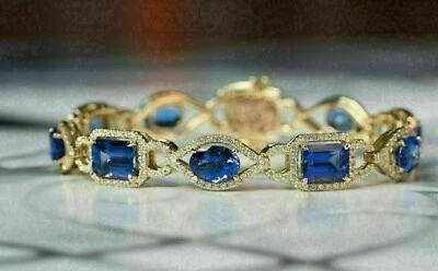 4 Carat Yellow Gold Plated Lab Created Oval Cut Sapphire Women Bracelet 7.25" - Image 1 of 4