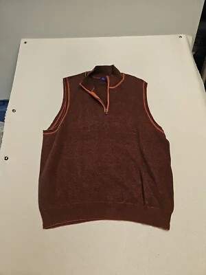 Alan Flusser Mens Cotton Sweater Vest  1/4 Zip Size XL oarnge Brown - Image 1 of 4