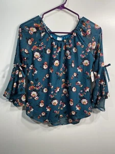arizona jean co girls long sleeve floral blouse shirt size large 14 - Picture 1 of 4
