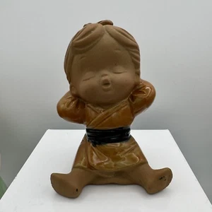 Red Clay Pottery Hankiyu 4.5" Tall Japanese Pottery Child Figurine Vintage - Picture 1 of 5