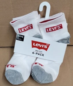 Levi’s 6 Pair Mid-Cut Boys Socks White Size M - Picture 1 of 2
