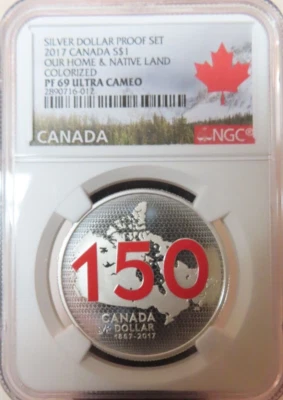 2017  Canada 150th Anniversary Silver Dollar Proof Our Home Native Land NGC PR69 - Image 1 of 4
