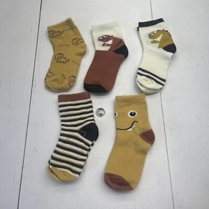 Youth Boys Yellow Dino Printed Crew Socks 5 Pack Size Large - Picture 1 of 4