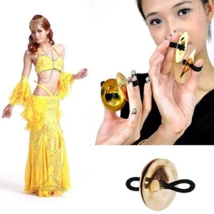 Belly Dance Gold Brass Cymbals Elastic Dancing Finger Cymbals Toys R - Picture 1 of 14