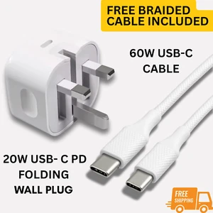 20W USB-C Fast Charger Plug + FREE Braided Cable For iPhone 15 14 13 12 11 Pro - Picture 1 of 22
