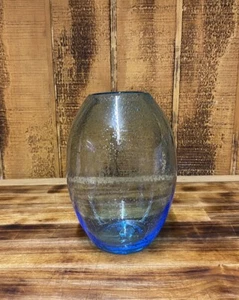 6” Aqua Blue Bubble Handblown Art Glass Vase - Picture 1 of 10