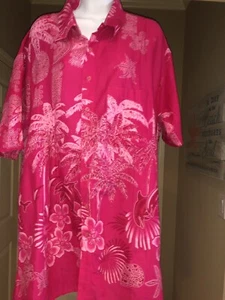 Cabali Men’s/ Unisex Pink Hawaiian Flower Dolphin Palm Button Front Shirt XXL - Picture 1 of 10