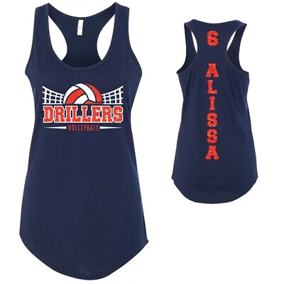 Camiseta sin mangas personalizada con diseño de equipo de voleibol Next Level ajustada espalda deportiva Foto 1 de 4