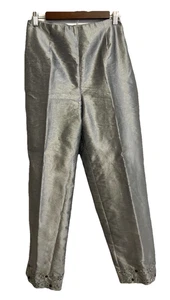 Y2K Silver Shimmer Pants Women 14 Dressy Embellished Hem Side Zip Party Holiday - Picture 1 of 11