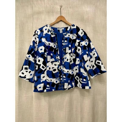 Chaqueta Blazer de Vestido Saint Tropez West Mujer 1X Azul Negro Algodón Geométrico Foto 1 de 4