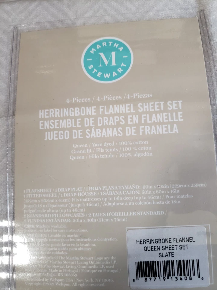 Conjunto de Lençóis de Canela Martha Stewart Queen Size -Bolso Profundo - Espinha de Arenque Ardósia - Imagem 1 de 1