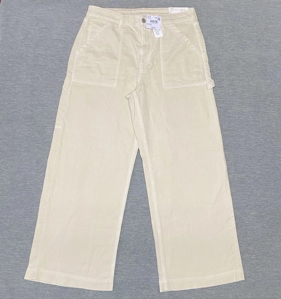 American Eagle Pants Women 12 Short High Rise Baggy Wide Leg Stretch Ivory 31x29 - Image 1 of 4