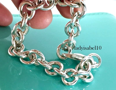 Auth. 8" Tiffany & Co  Men's Round Link  Rolo Bracelet Silver Unisex w/ Pouch - Image 1 of 4