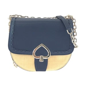 Kate Spade Shoulder Bag Pochette Navy leather/Raffia - Picture 1 of 10