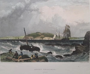 Mount Edgcumbe, península de Rame, Cornualles. Impresión 1842. J D Harding. Coloreado a mano - Imagen 1 de 4