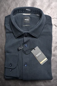 Hugo Boss Men's HAL Kent Casual Fit Dark Blue Jersey Cotton Dress Shirt 39 15.5 - Picture 1 of 9