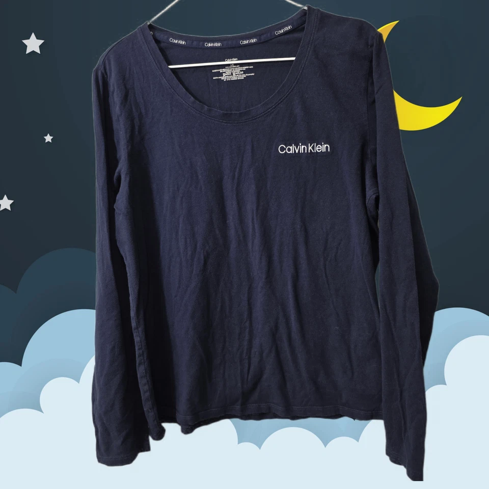 Calvin Klein Logo Women’s Blue Long Sleeve Sleepwear Top Shirt Sz Large - Image 1 of 4
