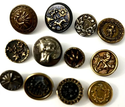 Lote de 12 botones pequeños de metal vintage/antiguos #4305 Foto 1 de 2