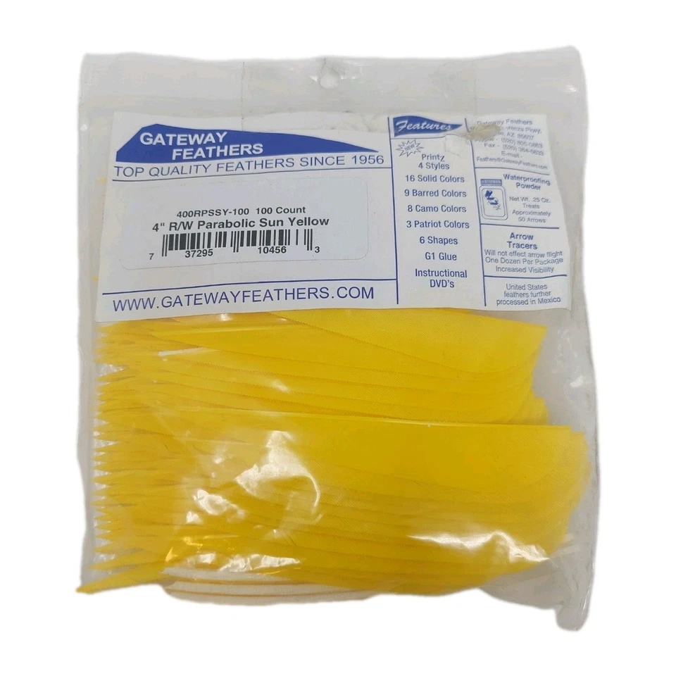 100 Pack Gateway Feathers 4" Right Wing: Parabolic Sun Yellow 400RPSSY-100 - Image 1 of 3