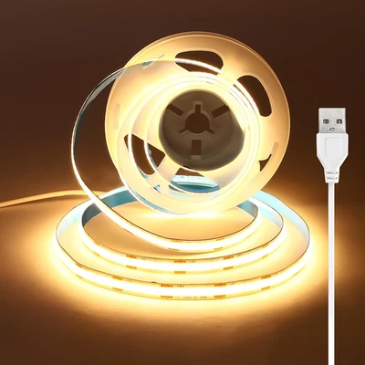 USB Striscia LED COB 2.5 Metri, Striscia LED Bianco Caldo 3000K 5V Con Retro Ade - Immagine 1 di 4