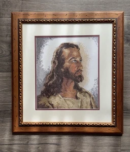 Ritratto di Cristo punto croce con cornice incorniciato 15" L x 16,5" H - Foto 1 di 11