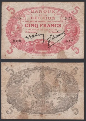 France Reunion 5 francs 1930- Cabasson Rouge P14(3) aF - Image 1 of 4