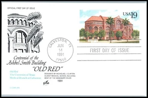 1991 Postal Card 19c Sc UX155 Ashbel Smith FDC with ArtCraft Galveston Old Red - Picture 1 of 1