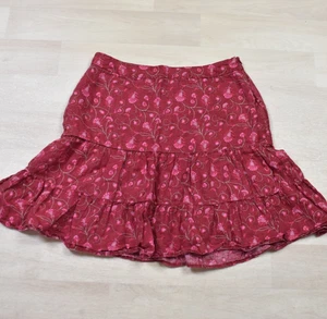 Y2K Gap Linen Mini Skirt Boho Tiered Whimsical Burgundy Floral Size 6 VTG '04 - Picture 1 of 6