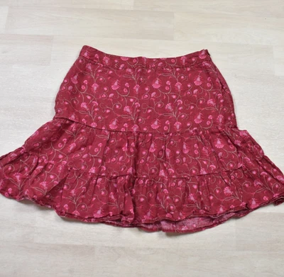 Minifalda de lino Y2K Gap boho en capas caprichosa borgoña floral talla 6 de colección '04 Foto 1 de 4