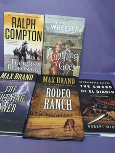 Lot of 5 LARGE PRINT Western HB Books Max Brand Ralph Compton Richard Wheeler - Picture 1 of 12