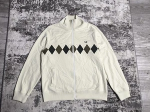 Men's (M) Vintage Fred Perry Argyle Track Jacket Track Top Cream - Picture 1 of 12