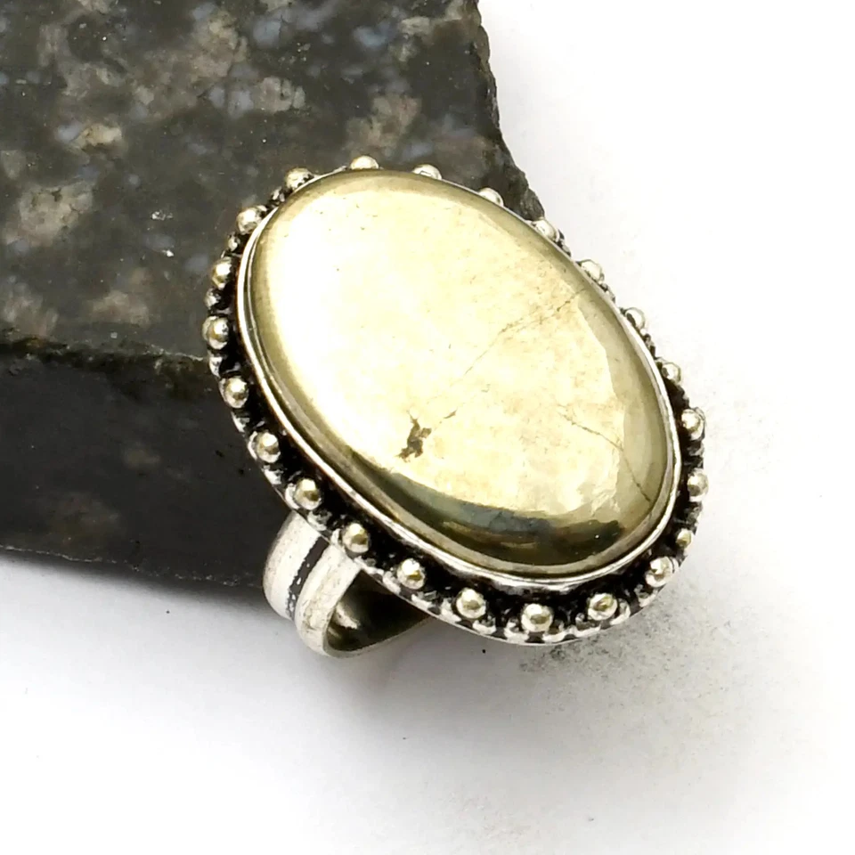 Joia anel feita à mão de pedra preciosa pirita Apache para Natal EUA tamanho-9,75 AR 39662 - Imagem 1 de 1