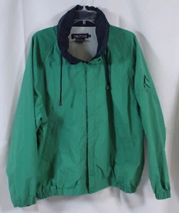 Vintage Nautica Mantel Jacke 90er Nylon Windbreaker versteckte Kapuze grün marine Reißverschluss L - Bild 1 von 11