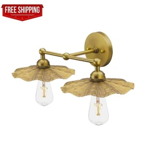 2-Light Vintage Gold Wall Sconce with Floral Metal Design - Picture 1 of 7